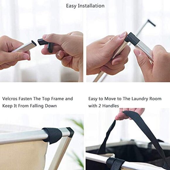 Laundry Cloth Hamper Sorter Basket 3 Sections with Aluminum Frame 26''×24''H - Picture 4 of 6